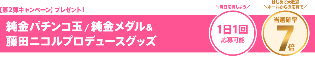【第２弾キャンペーン】プレゼント！純金パチンコ玉/純金メダル＆オリジナル藤田ニコルプロデュースグッズ